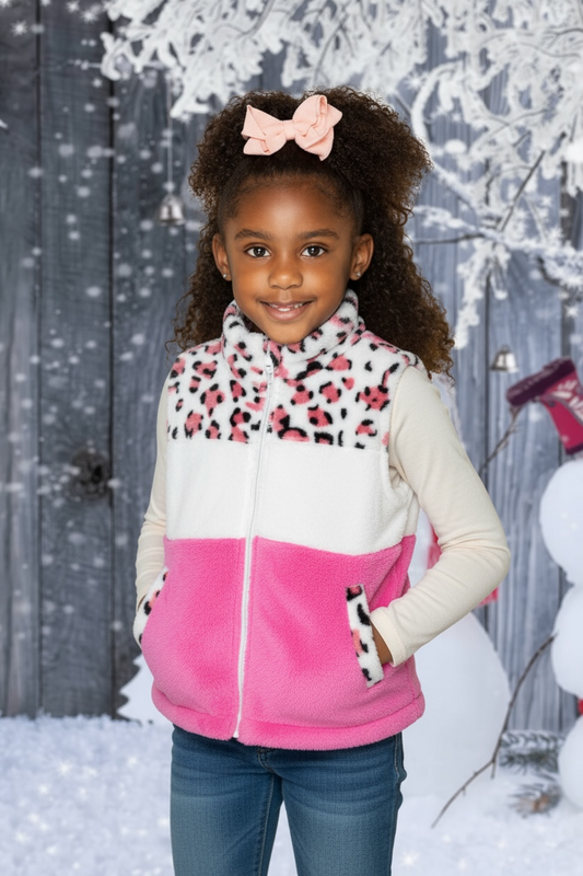Leopard Pink Fleece Vest